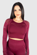 The Empower Long Sleeve Crop Top- Red Wine