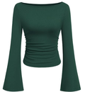 Trendevo Women's Ribbed Off-Shoulder Bell Sleeve Slim Fit Knit Top