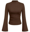 Trendevo Women's Ribbed Mock Neck Bell Sleeve Slim Fit Knit Top