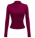 Trendevo Women's Ruched Mock Neck Slim Fit Long Sleeve Top